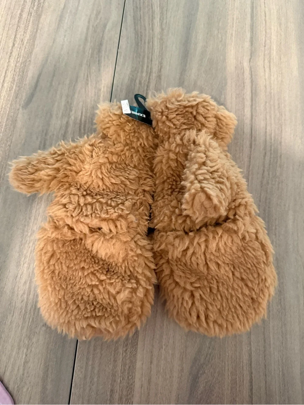 Express Plush Faux Shearling Mittens - Camel Brown